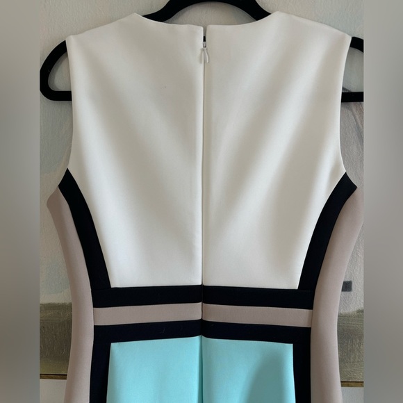 CALVIN KLEIN Scuba Colorblock Sleeveless Sheath Dress Tan Baby Blue Black Size 8 - Picture 8 of 11